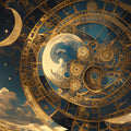 Celestial Clockwork Mural Wallpaper — Navy and Gold Astronomy Mural Wallpaper - room preview 02