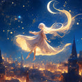 Celestial Dreamer Fantasy Mural Wallpaper — Night Sky and Golden Glow Mural Wallpaper - room preview 02