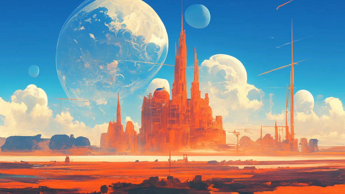 Celestial Spire Mural Wallpaper — Otherworldly Fantasy Landscape Mural Wallpaper - room preview 02