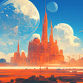 Celestial Spire Mural Wallpaper — Otherworldly Fantasy Landscape Mural Wallpaper - room preview 02