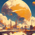 Celestial Horizon Mural Wallpaper — Cosmic Orange and Blue Mural Wallpaper - room preview 02