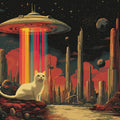 Cosmic Feline UFO Adventure Mural Wallpaper — Sci-Fi Illustration Mural Wallpaper - room preview 02