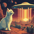 Cosmic Cat and Desert UFO Adventure Mural Wallpaper - room preview 02