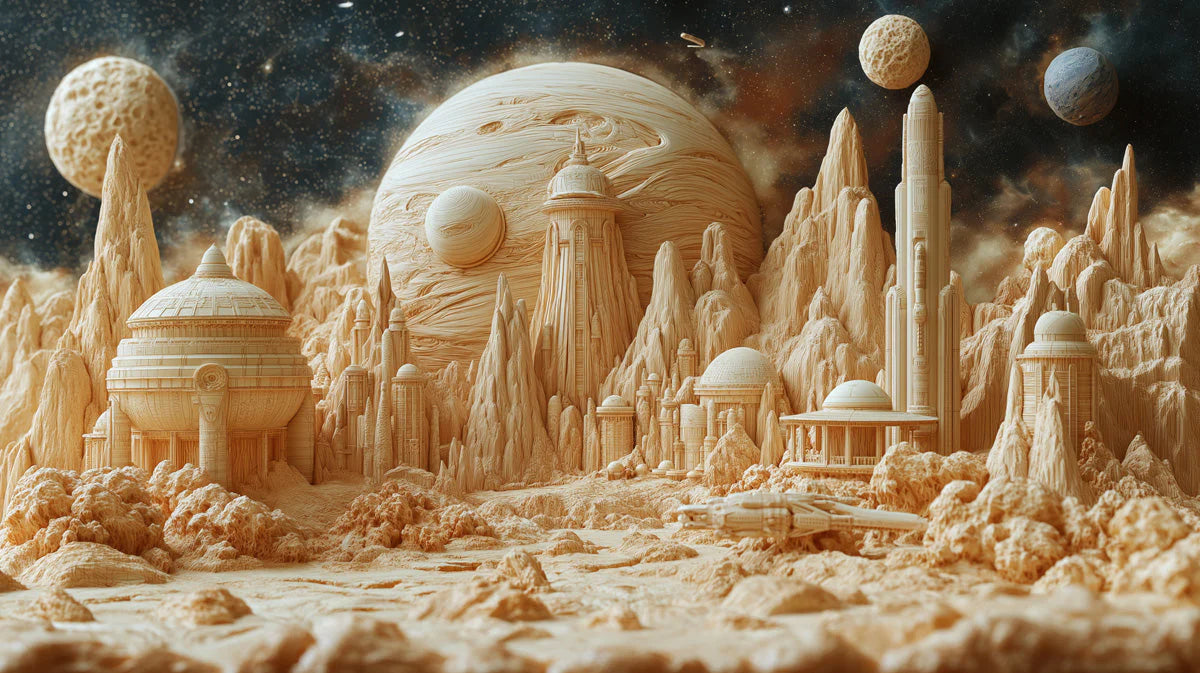 Desert Planet Alien Settlement Mural Wallpaper — Sci-Fi Landscape Mural Wallpaper - room preview 02