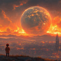 Cosmic Cityscape Mural Wallpaper — Glowing Sunset Horizon Mural Wallpaper - room preview 02