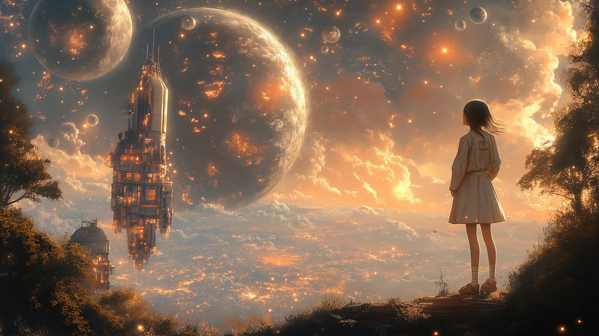 Celestial Horizon Mural Wallpaper — Cosmic Space Illustration Mural Wallpaper - room preview 02