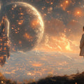 Celestial Horizon Mural Wallpaper — Cosmic Space Illustration Mural Wallpaper - room preview 02