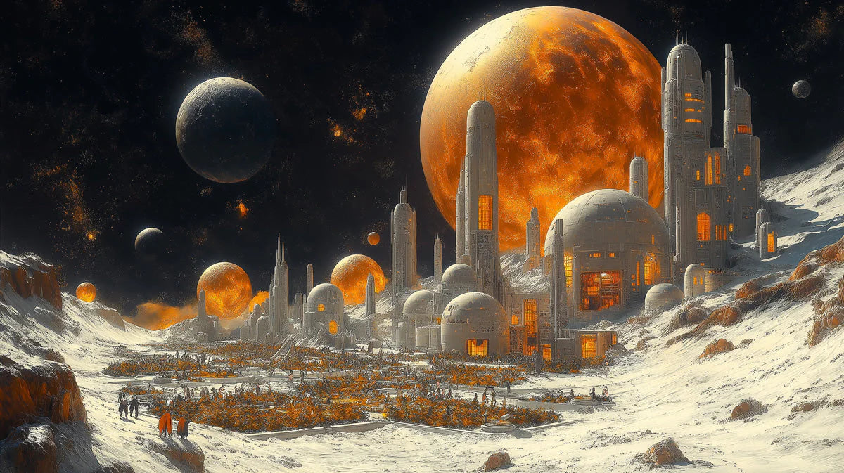 Lunar Colony Horizon Mural Wallpaper — Futuristic Space Design Mural Wallpaper - room preview 02
