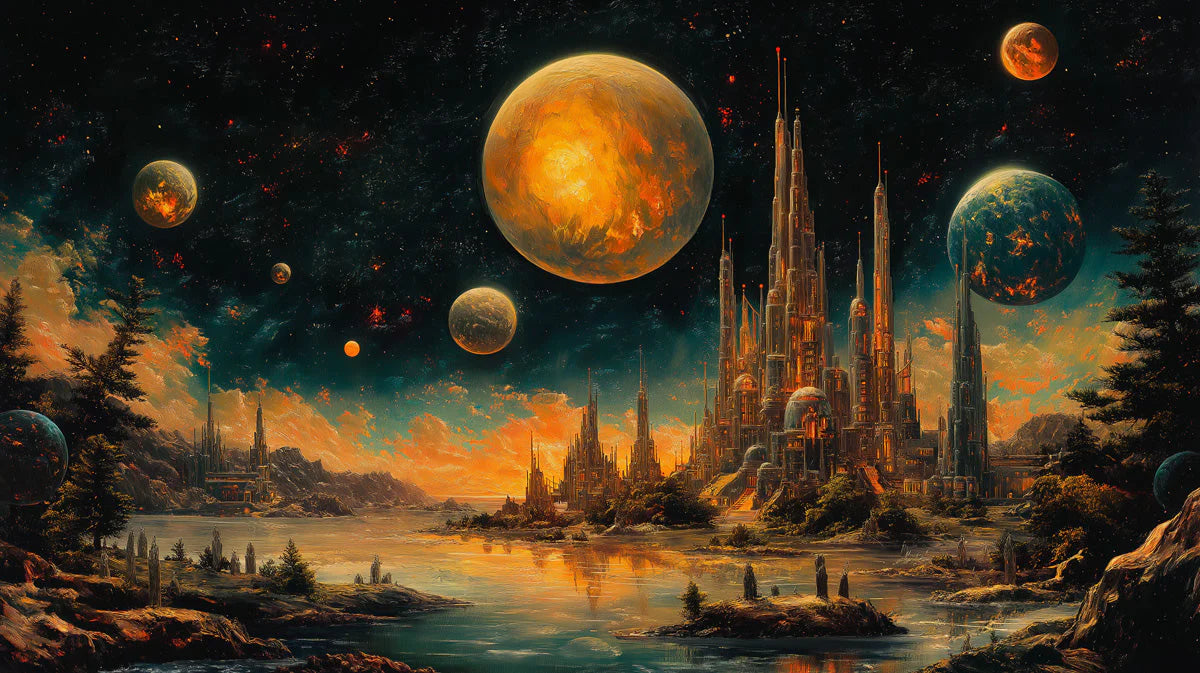 Celestial Spire Fantasy Mural Wallpaper — Otherworldly Landscape Mural Wallpaper - room preview 02