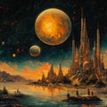 Celestial Spire Fantasy Mural Wallpaper — Otherworldly Landscape Mural Wallpaper - room preview 02