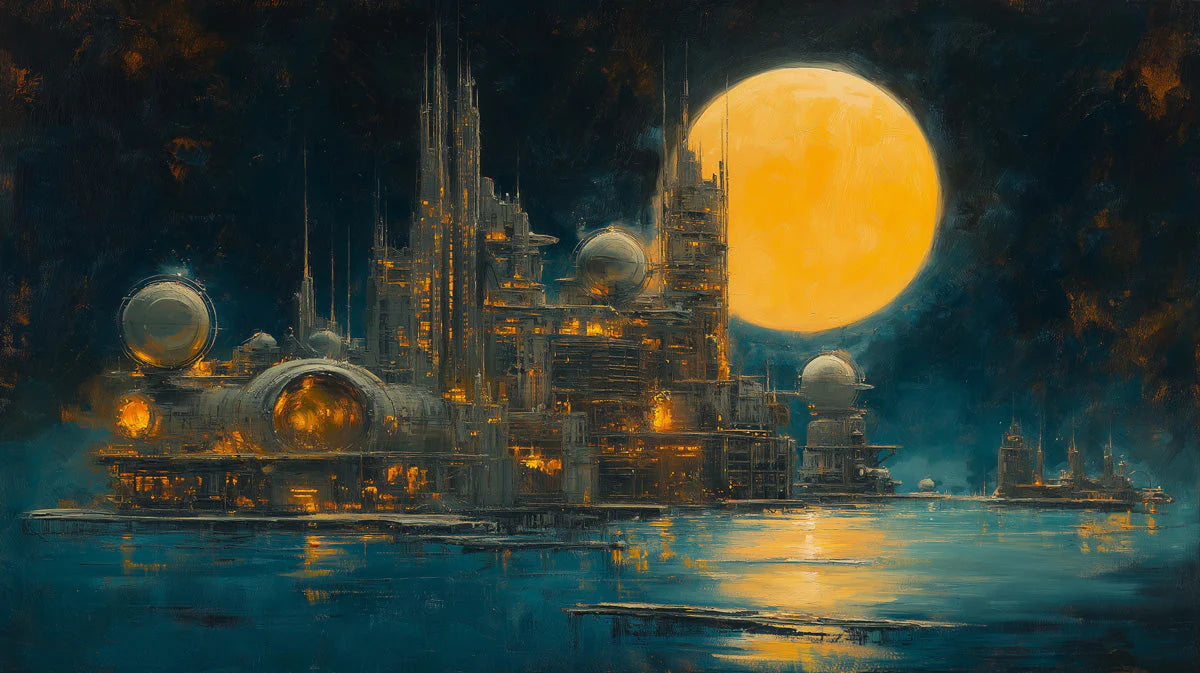 Galactic Metropolis Mural Wallpaper — Futuristic Cityscape Art Mural Wallpaper - room preview 02
