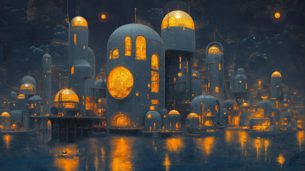 Subterranean Lunar City Mural Wallpaper — Sci-Fi Urban Nocturne Mural Wallpaper - room preview 02
