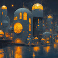 Subterranean Lunar City Mural Wallpaper — Sci-Fi Urban Nocturne Mural Wallpaper - room preview 02