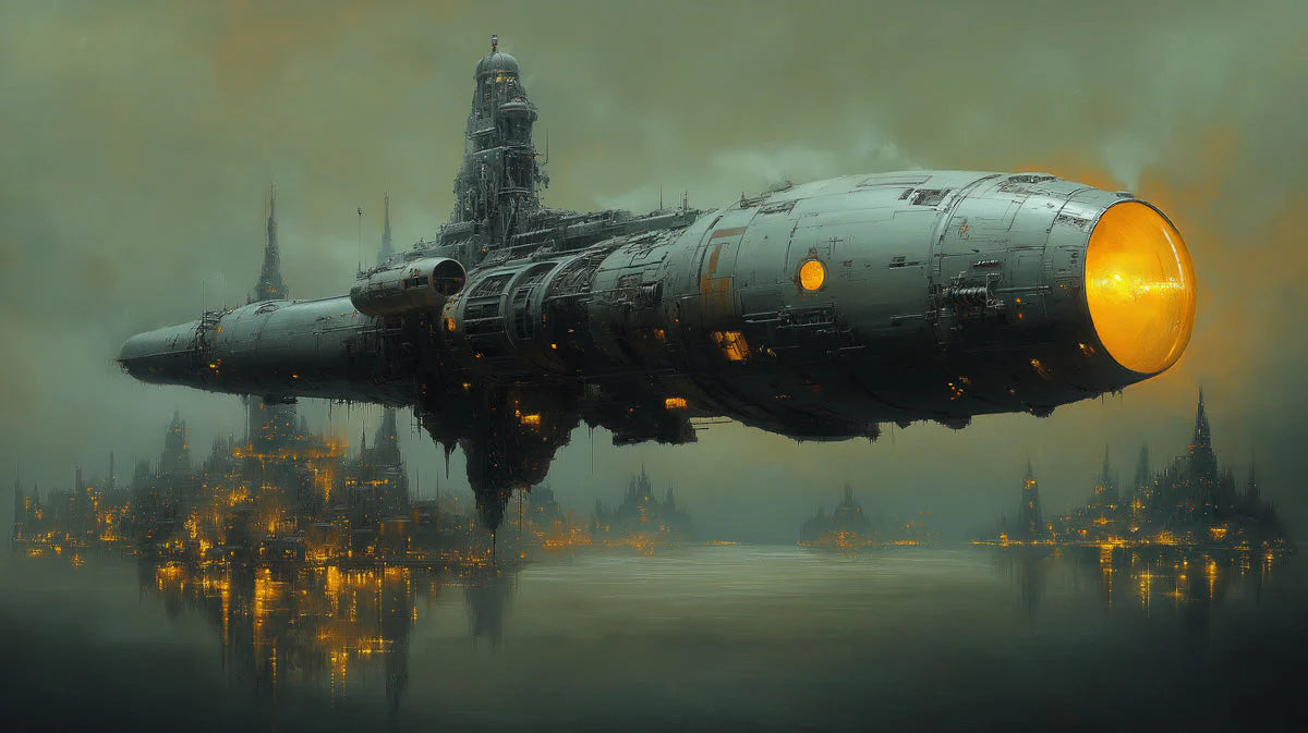 Floating Space Vessel Mural Wallpaper — Sci-Fi Cityscape Mural Wallpaper - room preview 02