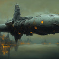 Floating Space Vessel Mural Wallpaper — Sci-Fi Cityscape Mural Wallpaper - room preview 02