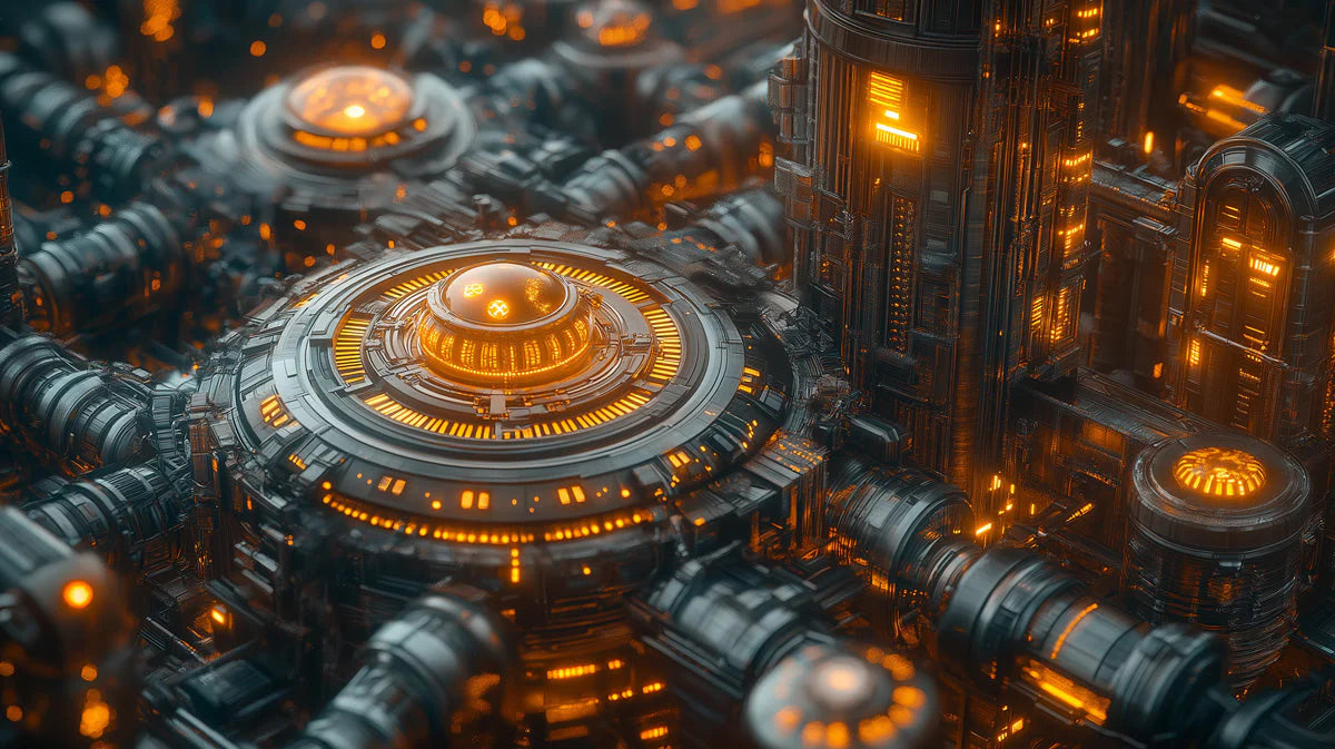 Technological Core Mural Wallpaper — High-Tech Sci-Fi Industrial Mural Wallpaper - room preview 02