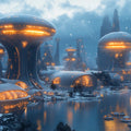 Neon Alien Cityscape Mural Wallpaper — Futuristic Night Glow Mural Wallpaper - room preview 02