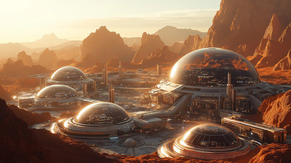 Martian Outpost Horizon Mural Wallpaper — Futuristic Landscape Mural Wallpaper - room preview 02