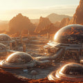 Martian Outpost Horizon Mural Wallpaper — Futuristic Landscape Mural Wallpaper - room preview 02