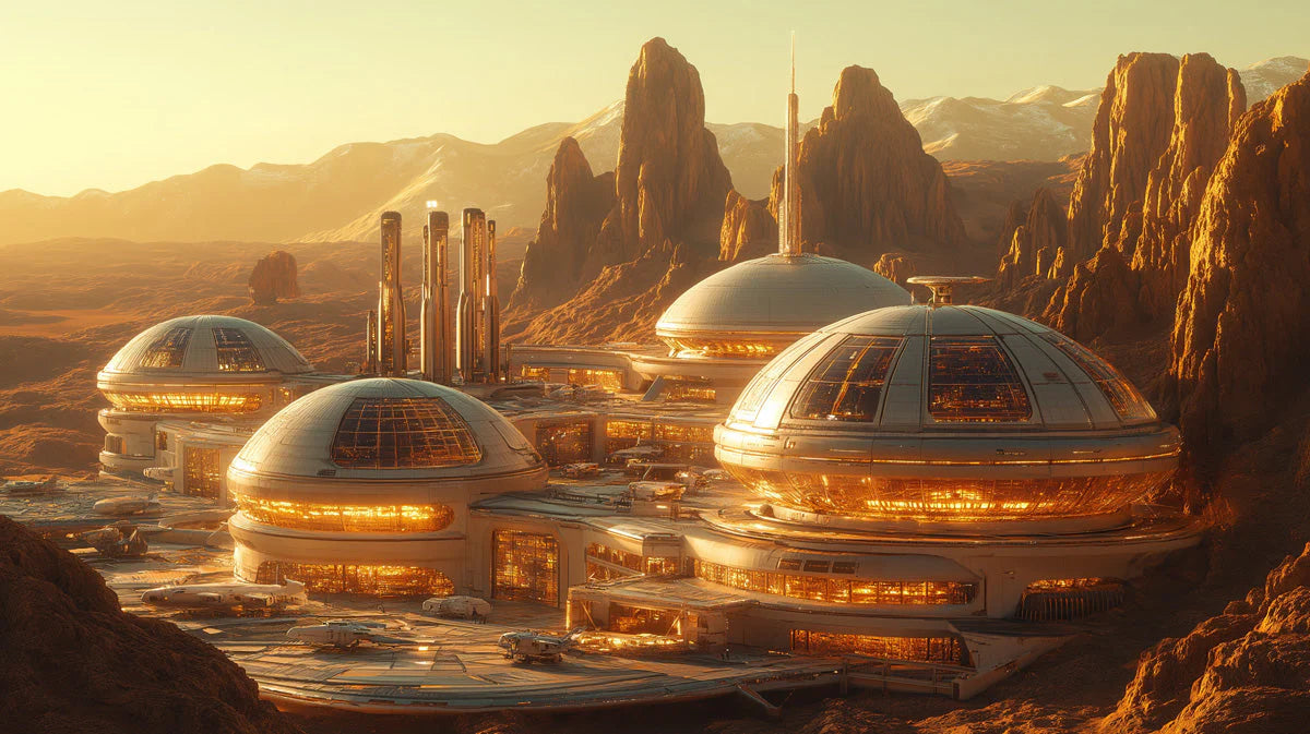 Martian Outpost Mural Wallpaper — Sci-Fi Desert Landscape Mural Wallpaper - room preview 02