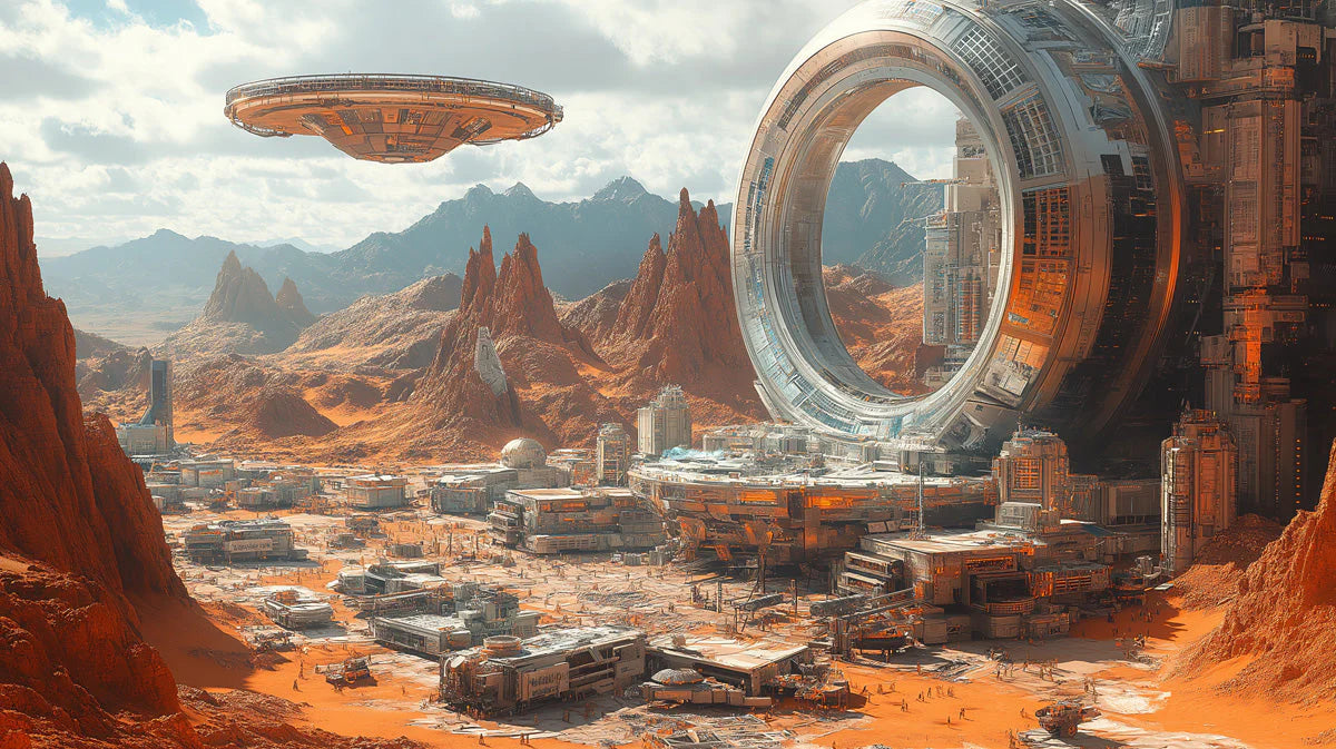 Martian Industrial Colony Mural Wallpaper — Sci-Fi Landscape Mural Wallpaper - room preview 02