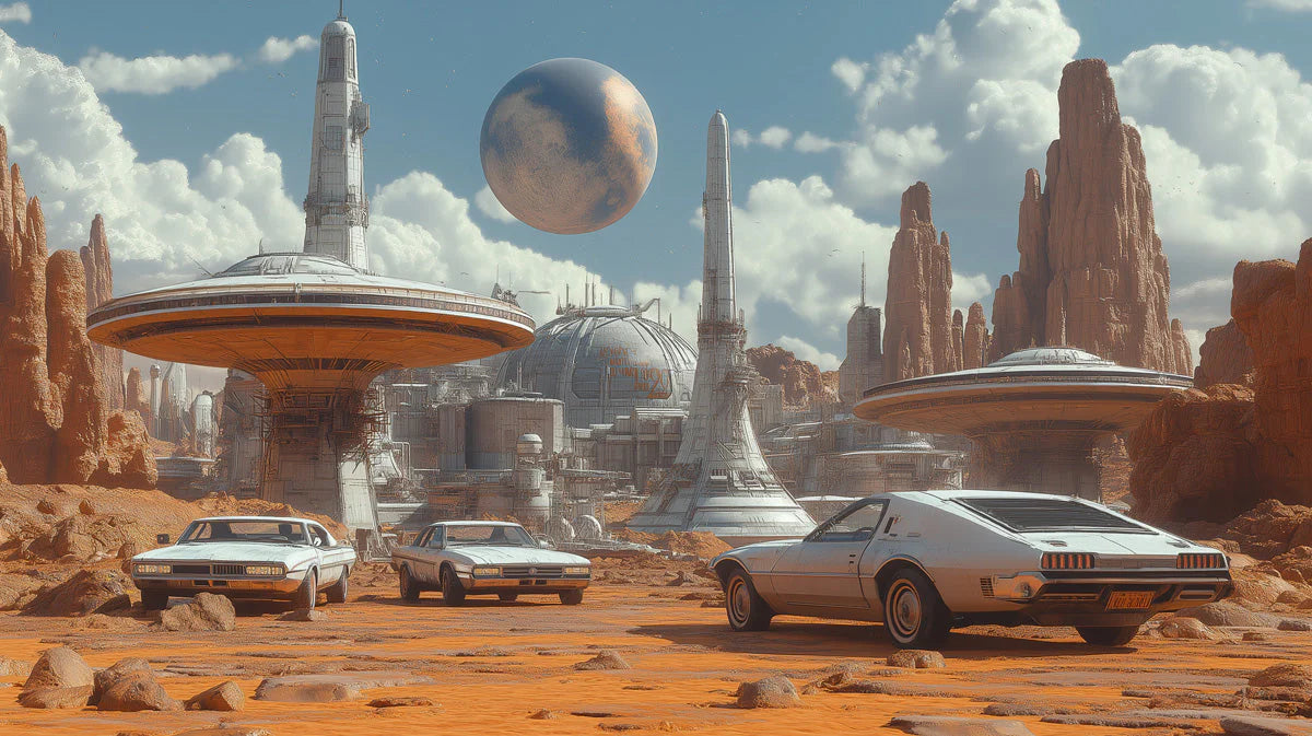 Retro-Futuristic Desert City Mural Wallpaper — Sci-Fi Scenery Mural Wallpaper - room preview 02