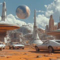 Retro-Futuristic Desert City Mural Wallpaper — Sci-Fi Scenery Mural Wallpaper - room preview 02
