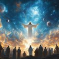 Celestial Ascension Mural Wallpaper — Blue and Golden Cosmic Sky Mural Wallpaper - room preview 02