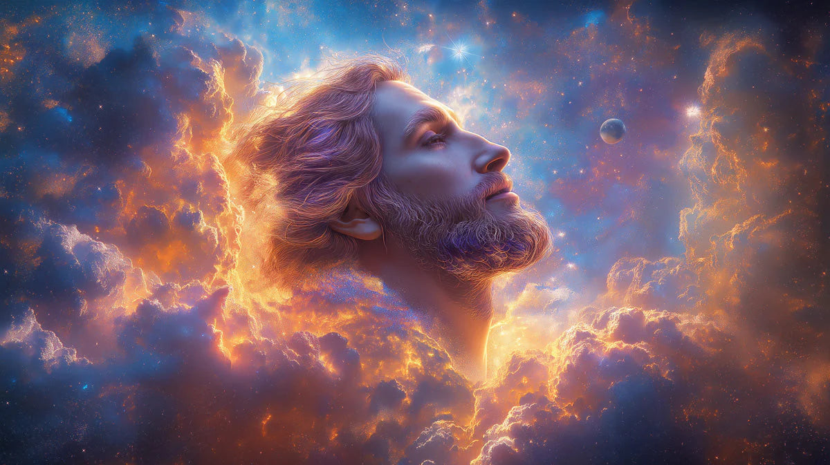 Celestial Portrait Mural Wallpaper — Vibrant Cosmic Art Mural Wallpaper - room preview 02