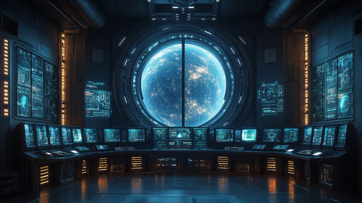 Orbital Space Station View Mural Wallpaper — High Tech Horizon Mural Wallpaper - room preview 02