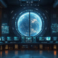 Orbital Space Station View Mural Wallpaper — High Tech Horizon Mural Wallpaper - room preview 02