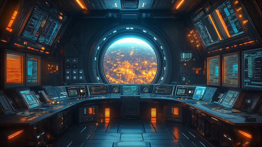 Solar System Wallpaper Mural – Planet Wall Mural – Orbital Space Station View — Modern Cinematic printable artwork