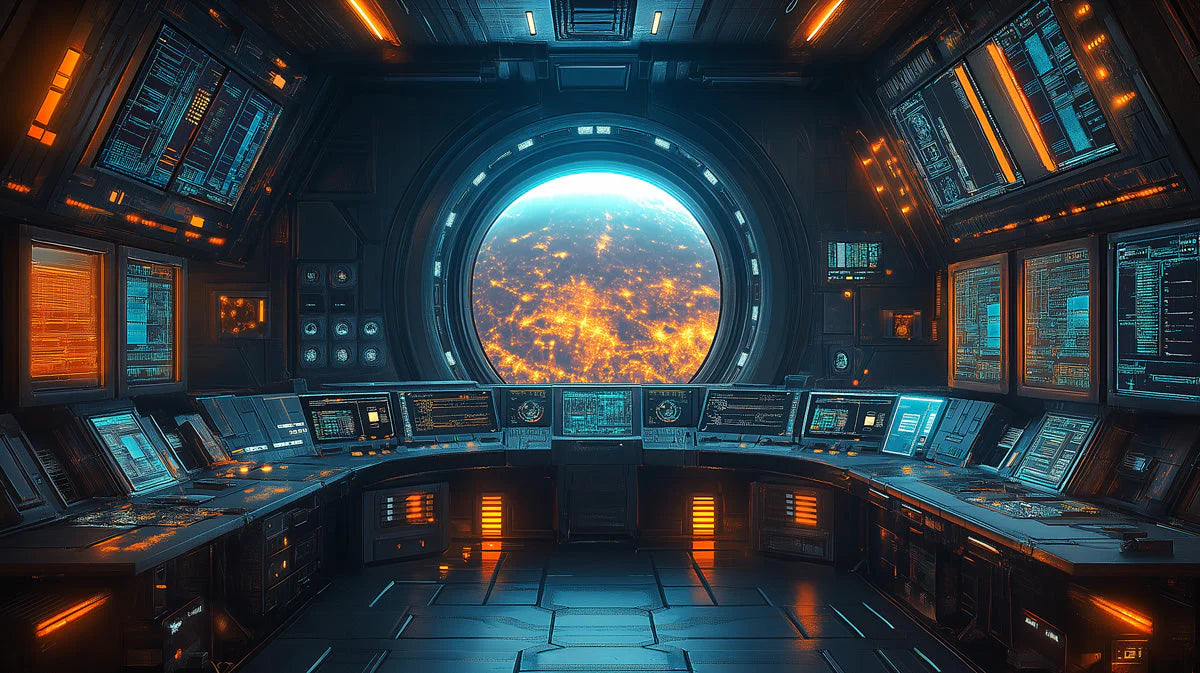 Orbital Space Station View Mural Wallpaper — Modern Cinematic Mural Wallpaper - room preview 02