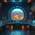Orbital Space Station View Mural Wallpaper — Modern Cinematic Mural Wallpaper - room preview 02