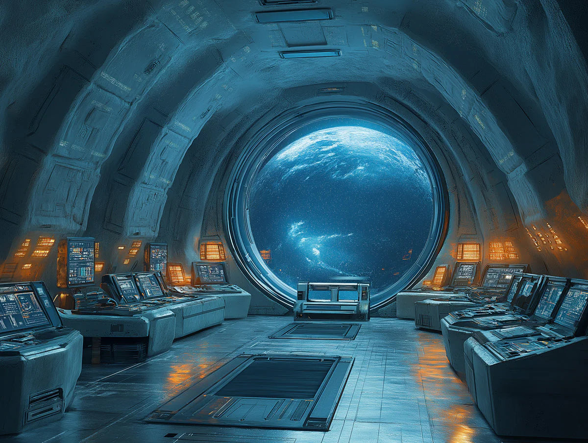 Orbital Space Station View Mural Wallpaper — Modern Sci-Fi Art Mural Wallpaper - room preview 02