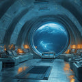 Orbital Space Station View Mural Wallpaper — Modern Sci-Fi Art Mural Wallpaper - room preview 02