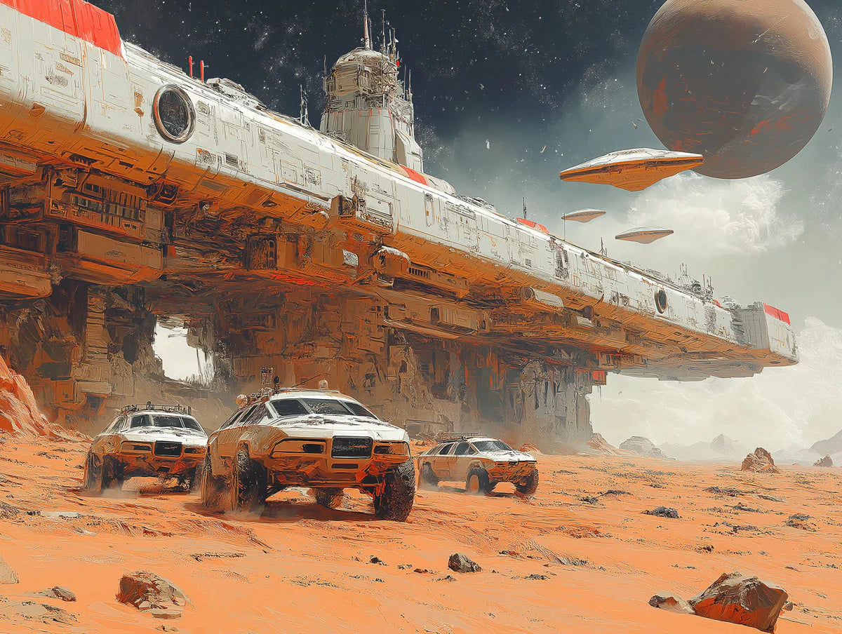 Sci-Fi Desert Rover Mural Wallpaper — Cinematic Space Exploration Mural Wallpaper - room preview 02
