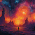 Cosmic Horizon Mural Wallpaper — Vibrant Nebula Art Mural Wallpaper - room preview 02