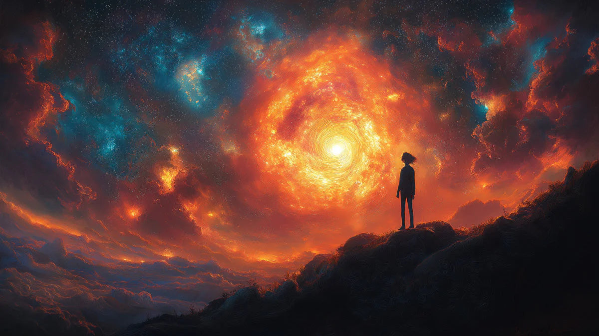 Celestial Wanderer Mural Wallpaper — Vibrant Cosmic Scene Mural Wallpaper - room preview 02