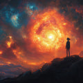 Celestial Wanderer Mural Wallpaper — Vibrant Cosmic Scene Mural Wallpaper - room preview 02