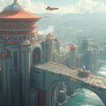 Celestial Metropolis Mural Wallpaper — Futuristic Sci-Fi Cityscape Mural Wallpaper - room preview 02