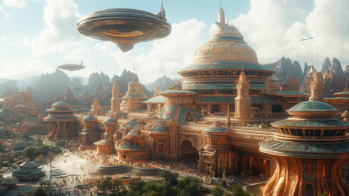 Alien Metropolis Mural Wallpaper — Sci-Fi Architectural Design Mural Wallpaper - room preview 02