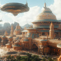 Alien Metropolis Mural Wallpaper — Sci-Fi Architectural Design Mural Wallpaper - room preview 02