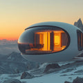 Futuristic Mountain Dwelling Mural Wallpaper — Sci-Fi Sunset Horizon Mural Wallpaper - room preview 02