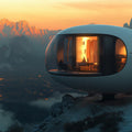 Futuristic Mountain Dwelling Mural Wallpaper — Sci-Fi Sunset Landscape Mural Wallpaper - room preview 02