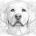 Golden Retriever Floral Mural Wallpaper — Line Art Sketch Style Mural Wallpaper - room preview 02