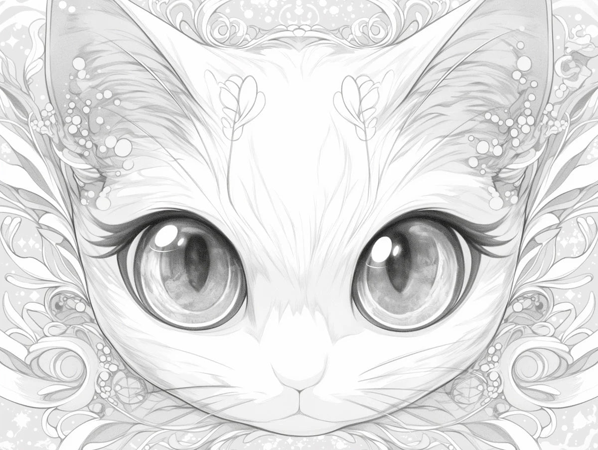 Mystical Cat Portrait Mural Wallpaper — Ornamental Monochrome Line Art Mural Wallpaper - room preview 02
