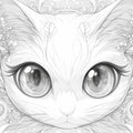 Mystical Cat Portrait Mural Wallpaper — Ornamental Monochrome Line Art Mural Wallpaper - room preview 02