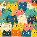 Playful Cat Faces Mural Wallpaper — Whimsical Multicolored Design Mural Wallpaper - room preview 02