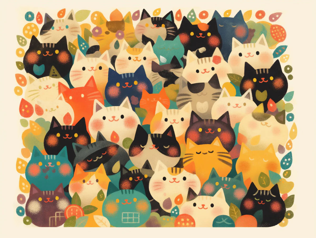 Whimsical Cats Pattern Mural Wallpaper — Playful Illustration Mural Wallpaper - room preview 02